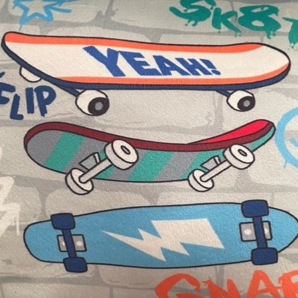 NWT Comfort Bay Skateboard Gray and Blue Graphic Throw Pillow about 12in x 12in - Picture 2 of 5